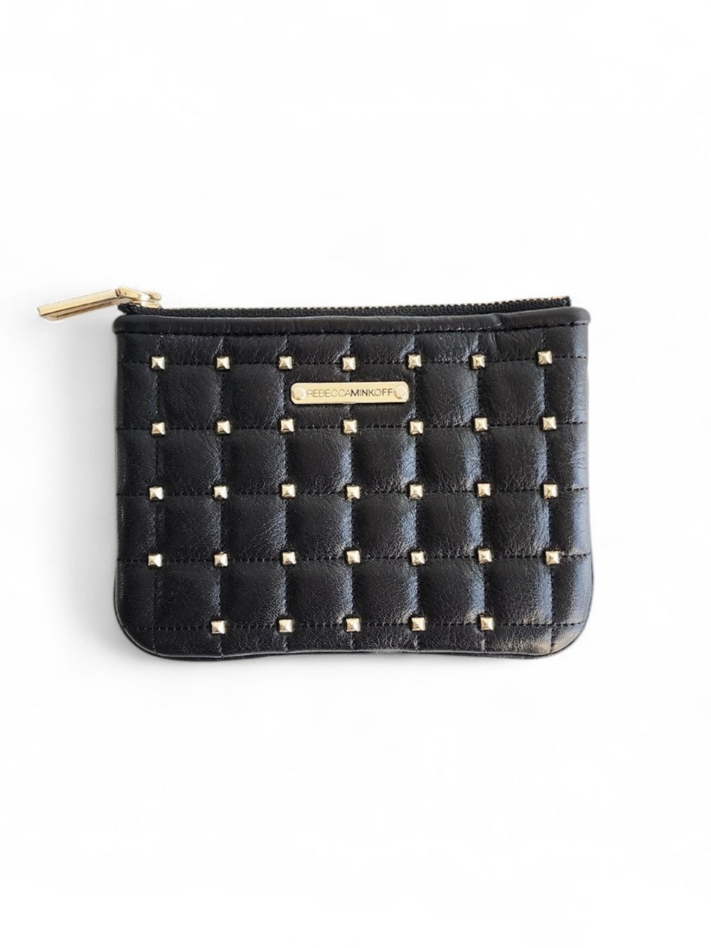 Rebecca Minkoff Black Leather Quilted Stud Zip Pouch Wallet